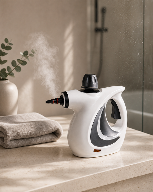 Velvorex Pure Steam Pro steam cleaner in use in a bathroom